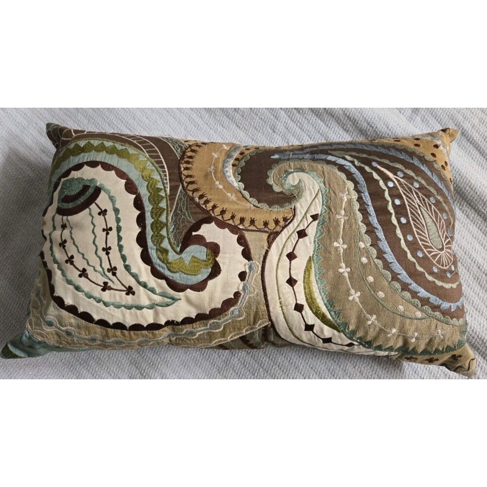 Pier 1 Embroidered Paisley Multicolor Throw Pillow 19”x 12” Zipper Closure
